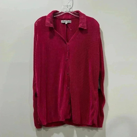 Absolutely Famous Women’s Long Sleeve Crinkle Button-Down Collar Shirt - Size L - Picture 1 of 12